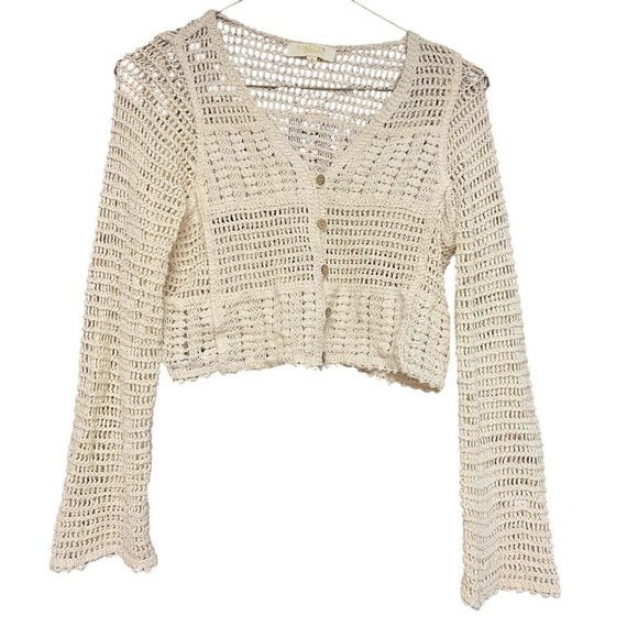 Rebellion Again Vintage Crochet Knit Boho Button-Front Cardigan Size S Cropped - Picture 7 of 15